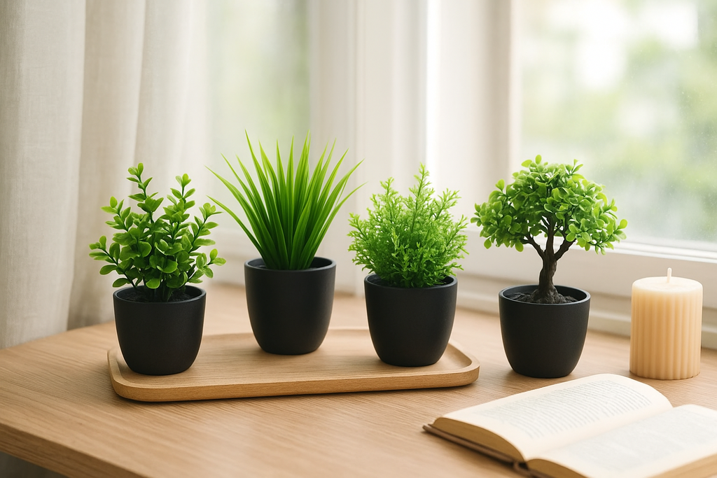 Mini Artificial Eucalyptus Plant in Black Pot – Home & Office Décor”