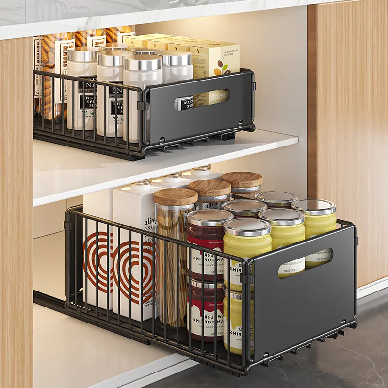 Kitchen Storage Rack Pull Out Cabinet Organizer Slide Drawer Storage Tray Seasoning Bottle Spice Storage Rack Kitchen Organizer
