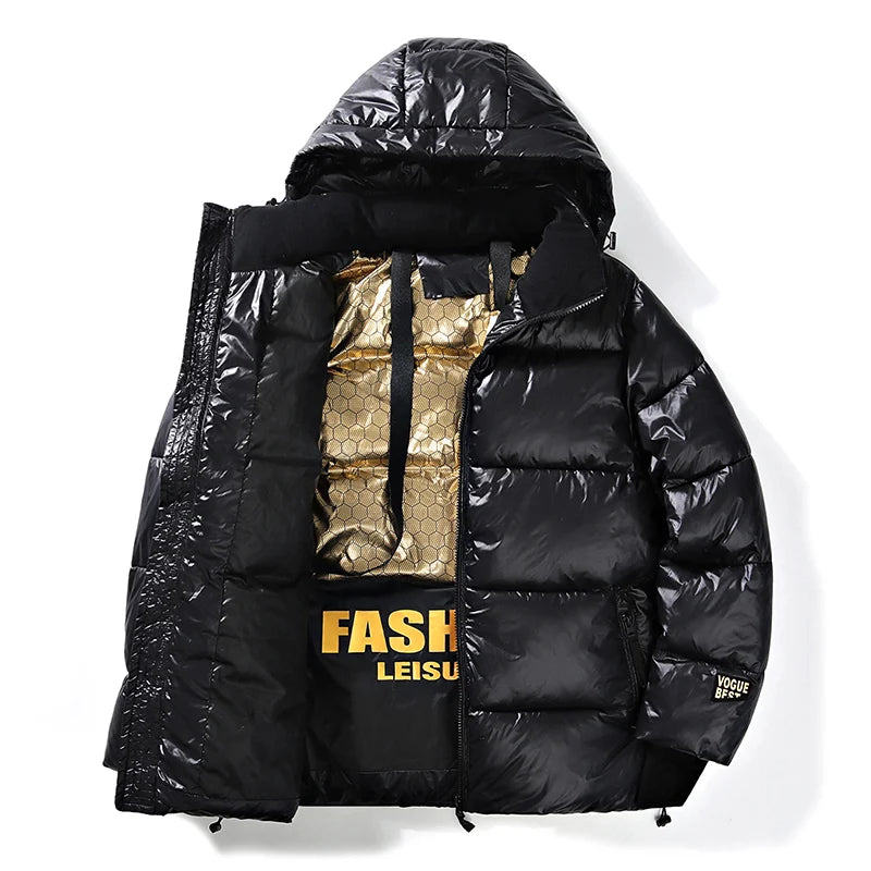 2024 Winter Warm Jacket Men's Trendy Brand Black Gold Bright Waterproof Warm