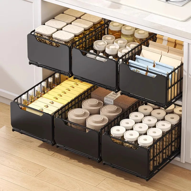 Kitchen Storage Rack Pull Out Cabinet Organizer Slide Drawer Storage Tray Seasoning Bottle Spice Storage Rack Kitchen Organizer