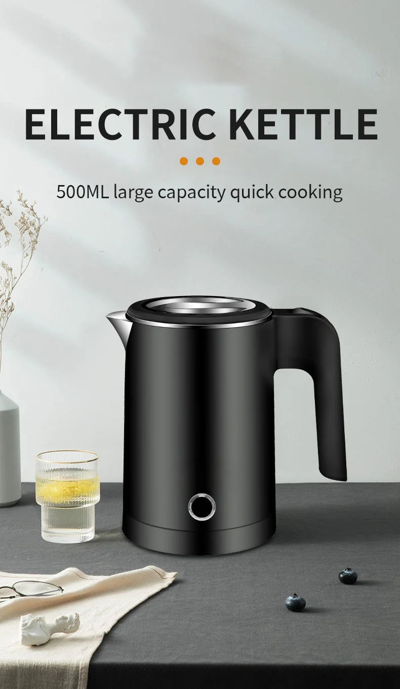 Portable Electric Kettle 600W 500ML Stainless Steel Water Boiling Pot for Home Office Travel Electric Kettle Kitchen Appliance