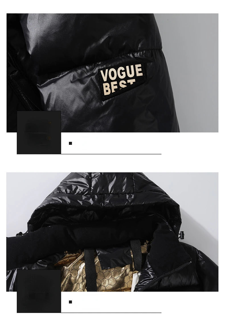 2024 Winter Warm Jacket Men's Trendy Brand Black Gold Bright Waterproof Warm