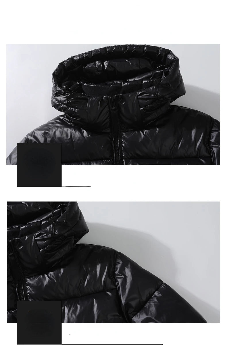 2024 Winter Warm Jacket Men's Trendy Brand Black Gold Bright Waterproof Warm