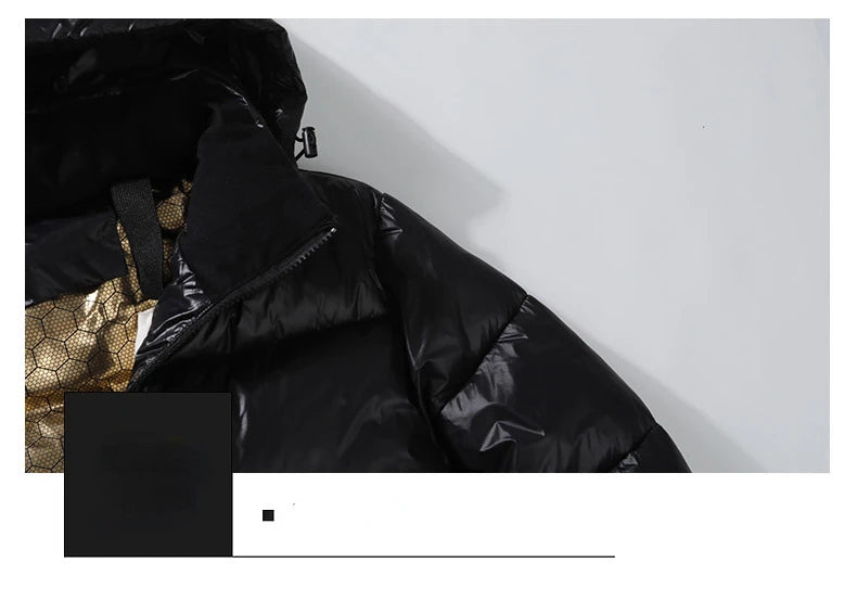 2024 Winter Warm Jacket Men's Trendy Brand Black Gold Bright Waterproof Warm
