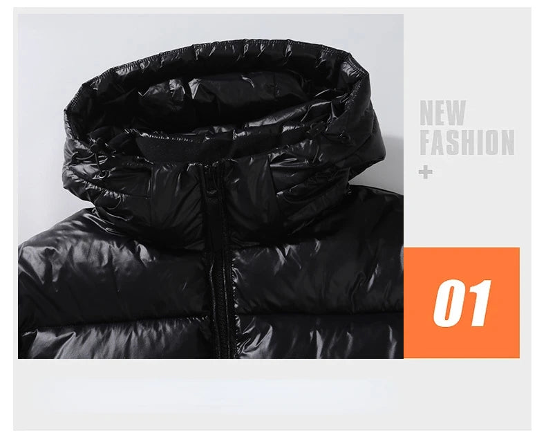 2024 Winter Warm Jacket Men's Trendy Brand Black Gold Bright Waterproof Warm